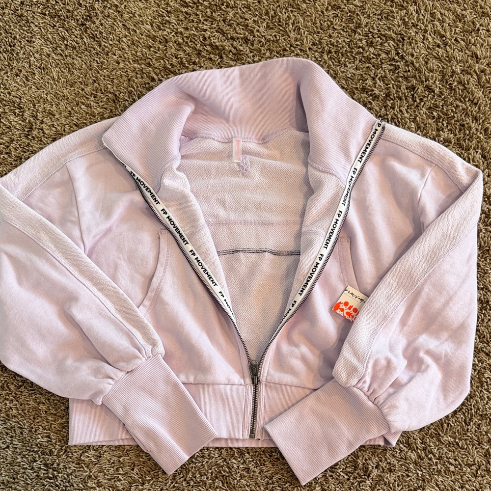 NWT Free People Movement High Jump Zip-Up Jacket in a light purple (rose wash)